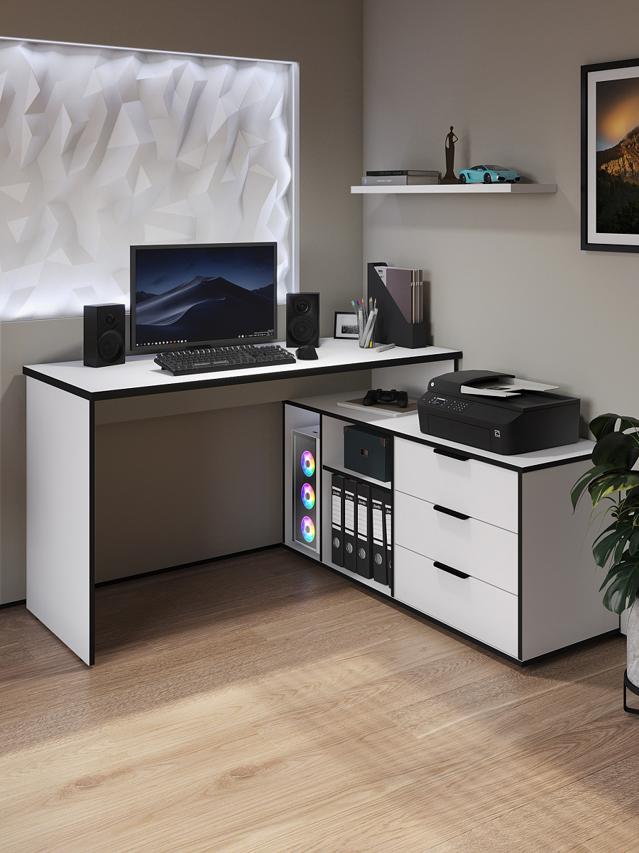 Стол угловой Оптима ОП-22 белый структурный/меренга/черная кромка