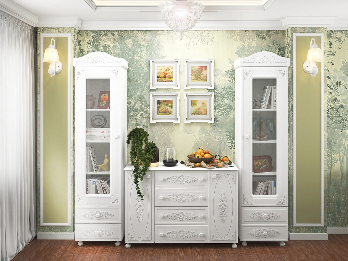 Шкаф-пенал со стеклом Ассоль АС-1 белое дерево