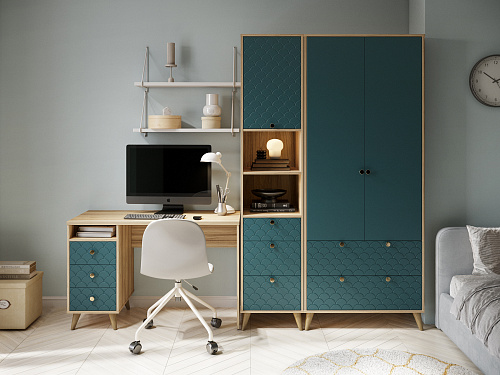 Стол Велламо ВО-18 блэквуд ячменный/морская волна (левый)