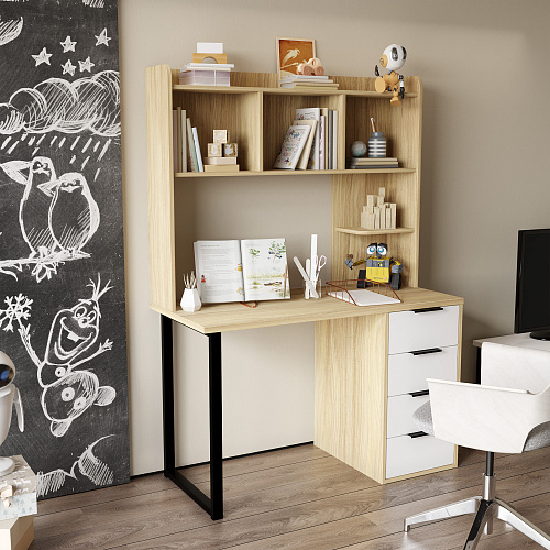 Стол письменный с полкой П-101400 блэквуд ячменный/меренга