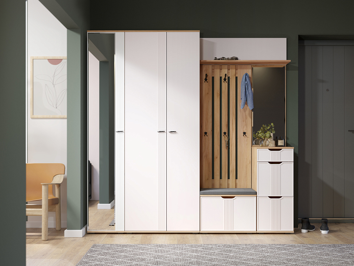 Комплект мебели для прихожей Эмилия ЭЛ-013 дуб крафт золотой/меренга