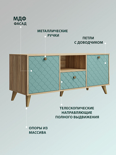 Тумба ТВ Велламо ВО-13 блэквуд ячменный/бирюза