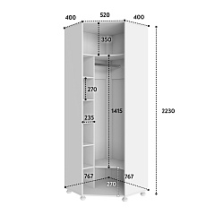 Шкаф угловой Ассоль АС-521К (левый c короной) белое дерево