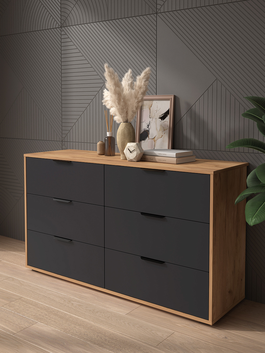 Комод Оптима ОП-16 (1352х426) дуб крафт золотой/графит