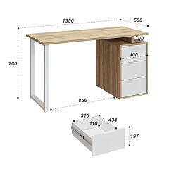 Стол С-416 блэквуд ячменный/меренга (1350*600 белая опора)
