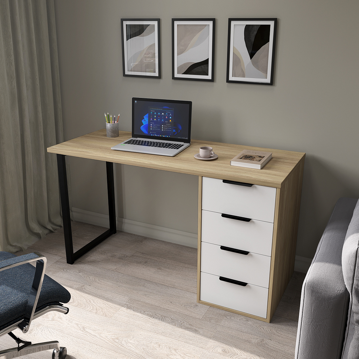 Стол С-402 блэквуд ячменный/меренга (1350х550)