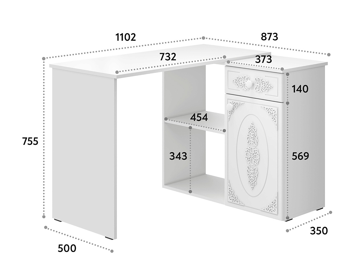Стол угловой Ассоль АС-67 белое дерево