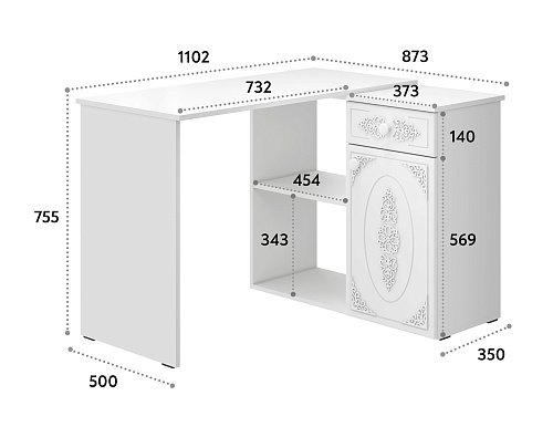 Стол угловой Ассоль АС-67 белое дерево