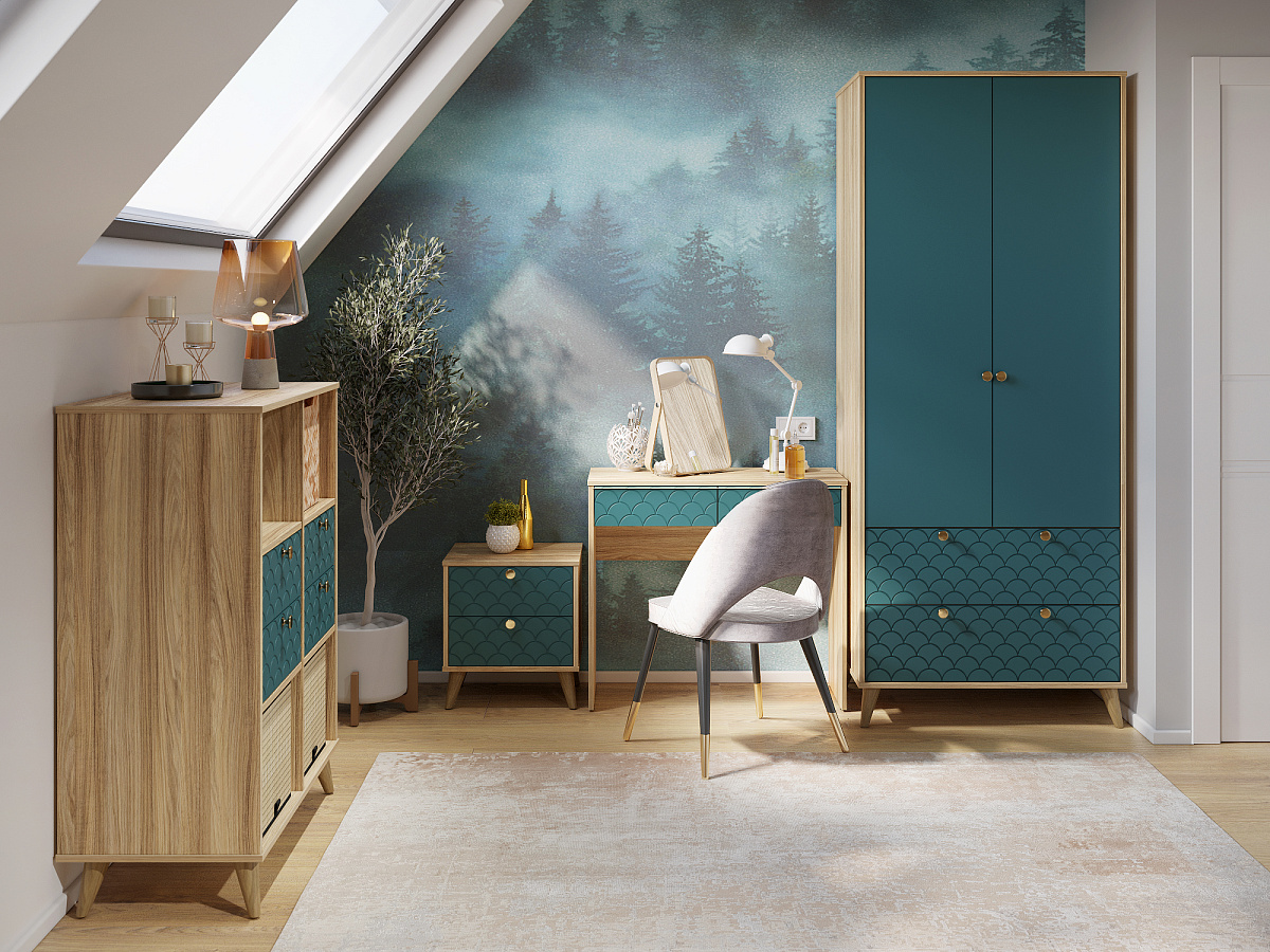 Комплект мебели для кабинета Велламо ВО-106 блэквуд ячменный/морская волна