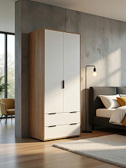 Шкаф платяной Оптима ОП-25 дуб крафт золотой/меренга