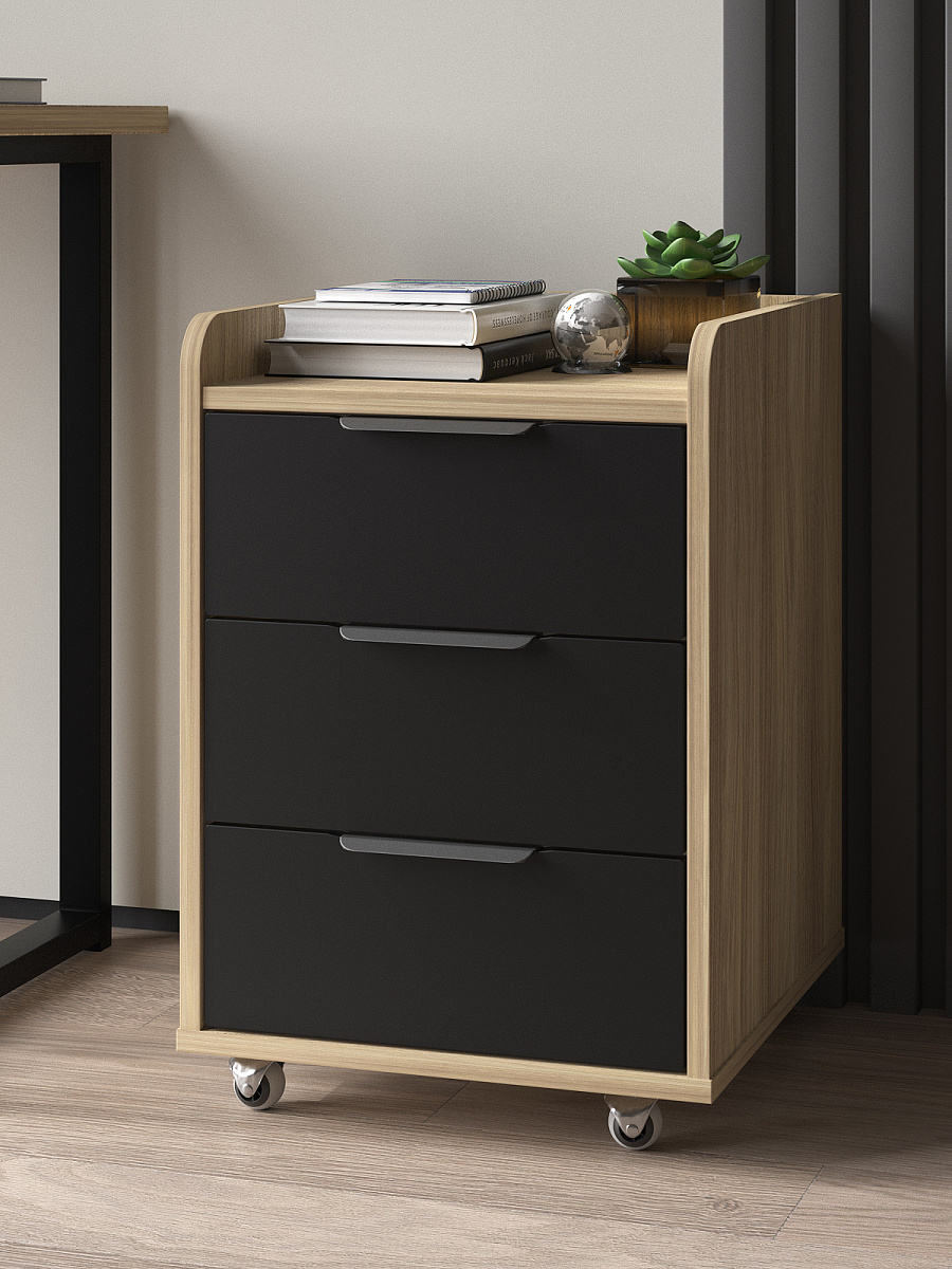 Тумба мобильная К-56 блэквуд ячменный/блэк