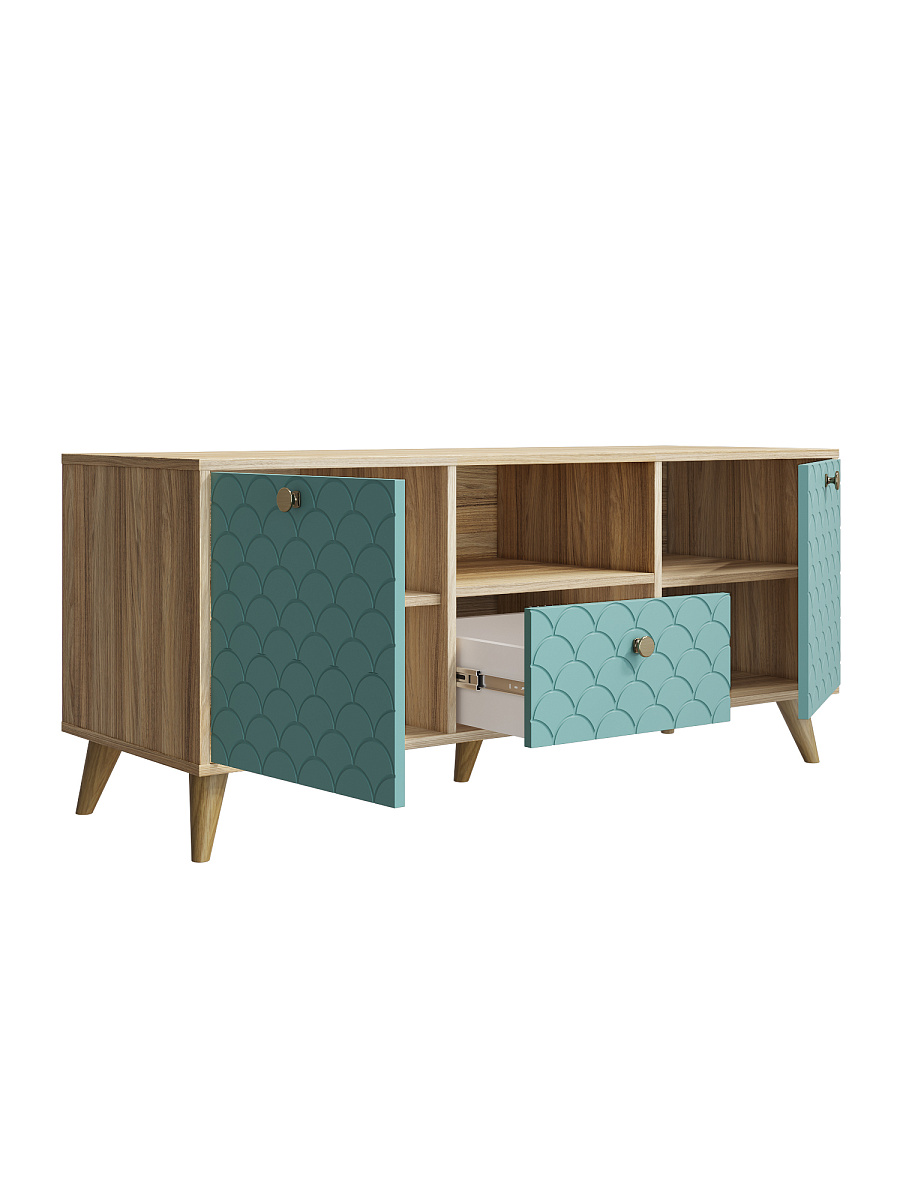 Тумба ТВ Велламо ВО-13 блэквуд ячменный/бирюза