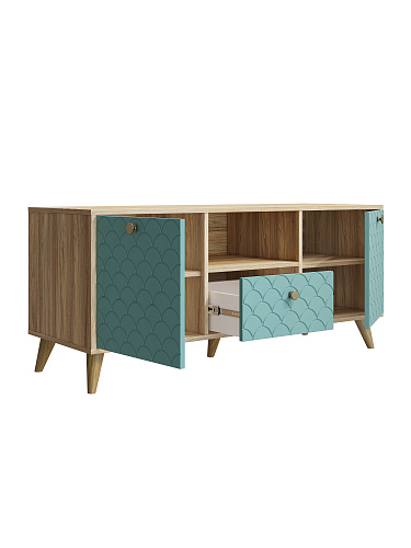 Тумба ТВ Велламо ВО-13 блэквуд ячменный/бирюза