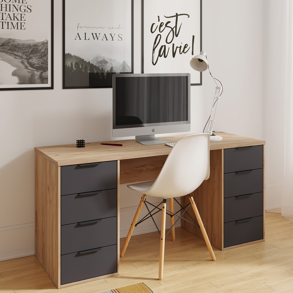 Стол С-403 дуб крафт золотой/графит (1600х550)