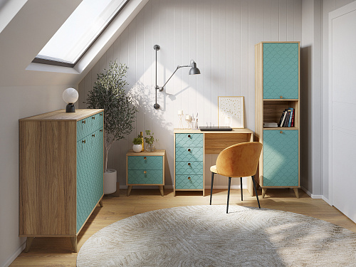 Комплект мебели для кабинета Велламо ВО-110 блэквуд ячменный/бирюза