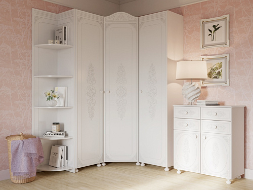 Стеллаж угловой Ассоль АС-54 белое дерево