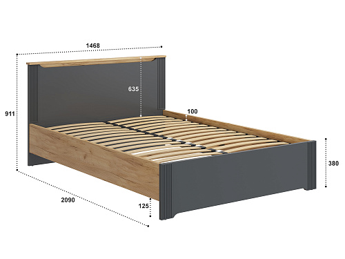 Кровать Эмилия ЭЛ-29 (140х200) дуб крафт золотой/графит