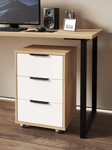 Тумба мобильная К-54 дуб крафт золотой/меренга