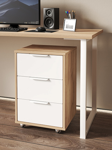 Тумба мобильная К-55 дуб крафт золотой/меренга