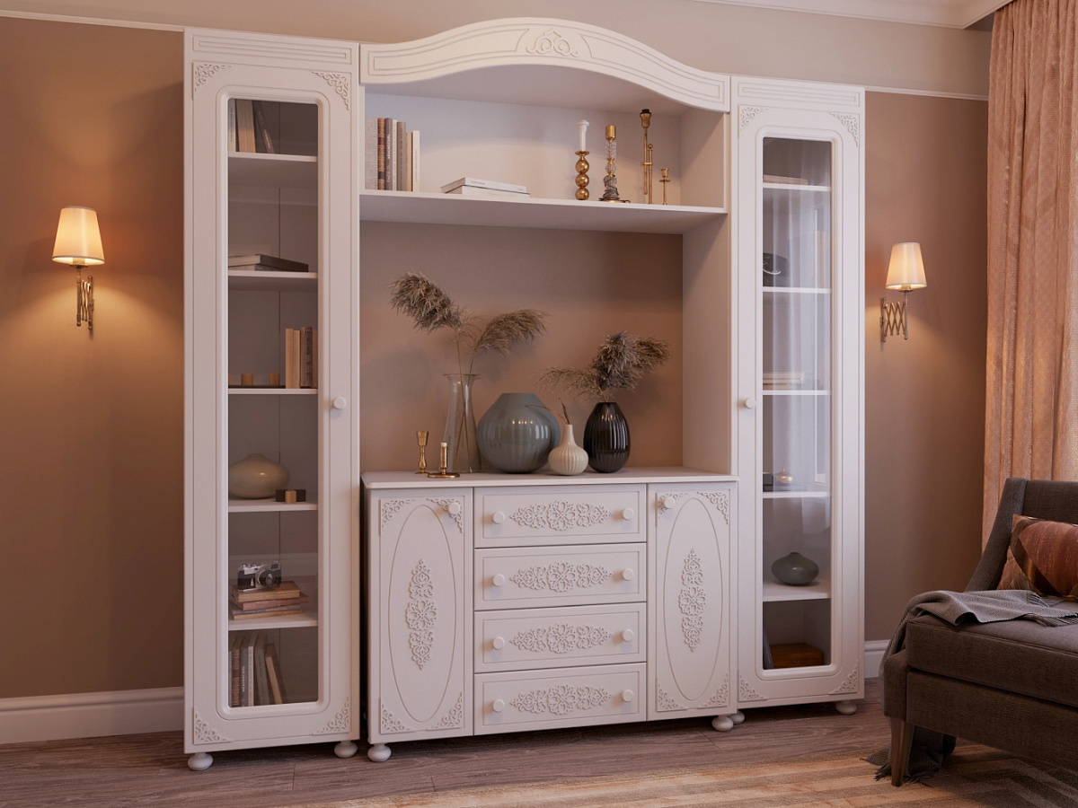 Шкаф Ассоль АС-533К со стеклом (правый) белое дерево