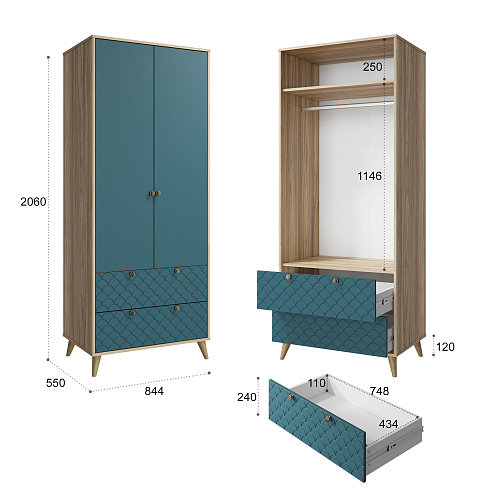 Шкаф Велламо ВО-07 блэквуд ячменный/морская волна