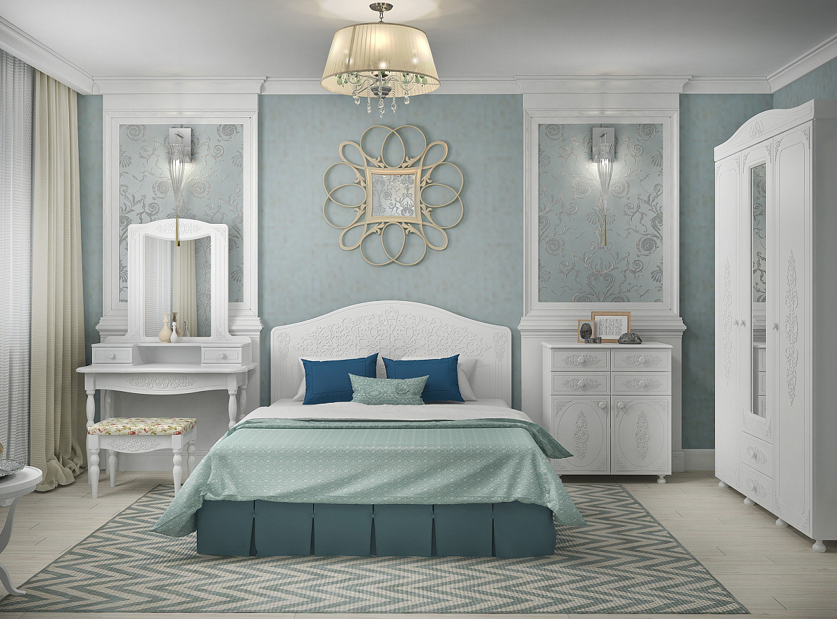 Шкаф трёхдверный с зеркалом Ассоль АС-27 белое дерево