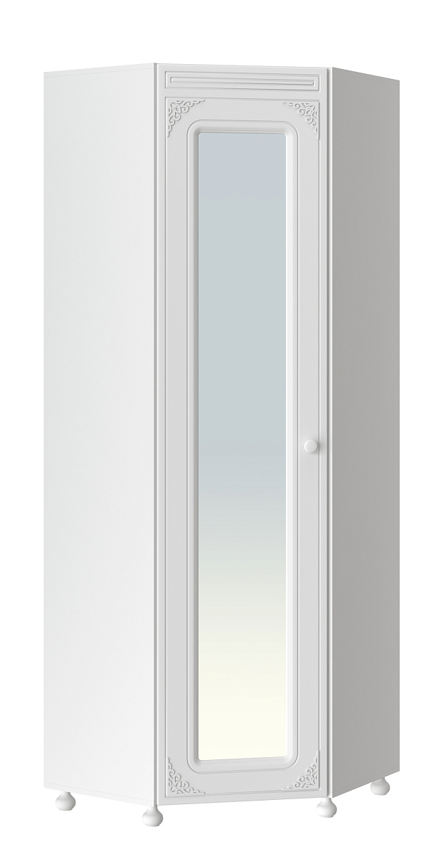 Шкаф угловой Ассоль АС-52К с зеркалом (левый) белое дерево