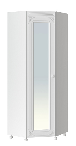 Шкаф угловой Ассоль АС-52К с зеркалом (левый) белое дерево