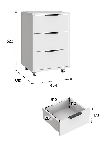 Тумба мобильная К-54 белый структурный/меренга