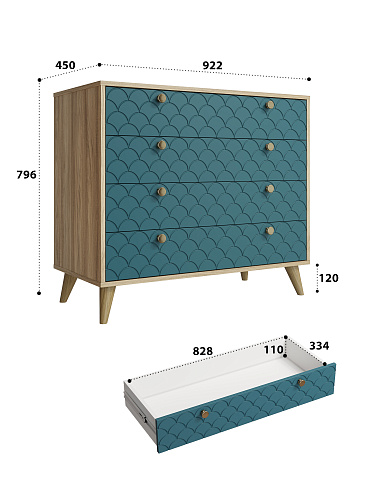 Комод Велламо ВО-12 блэквуд ячменный/морская волна