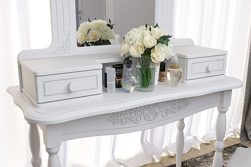 Комплект туалетный столик с зеркалом Ассоль АС-3638 белое дерево