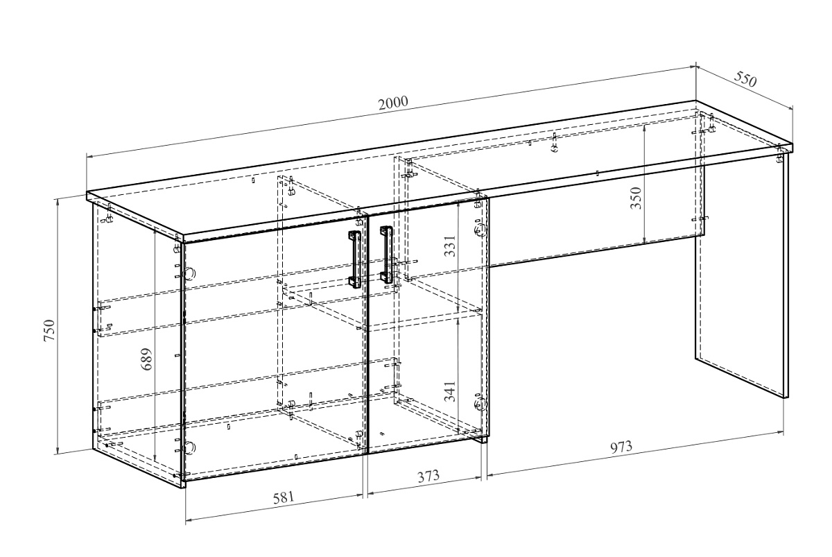 Стол с двойной тумбой под холодильник Виктория ВИ-13 дуб крафт золотой