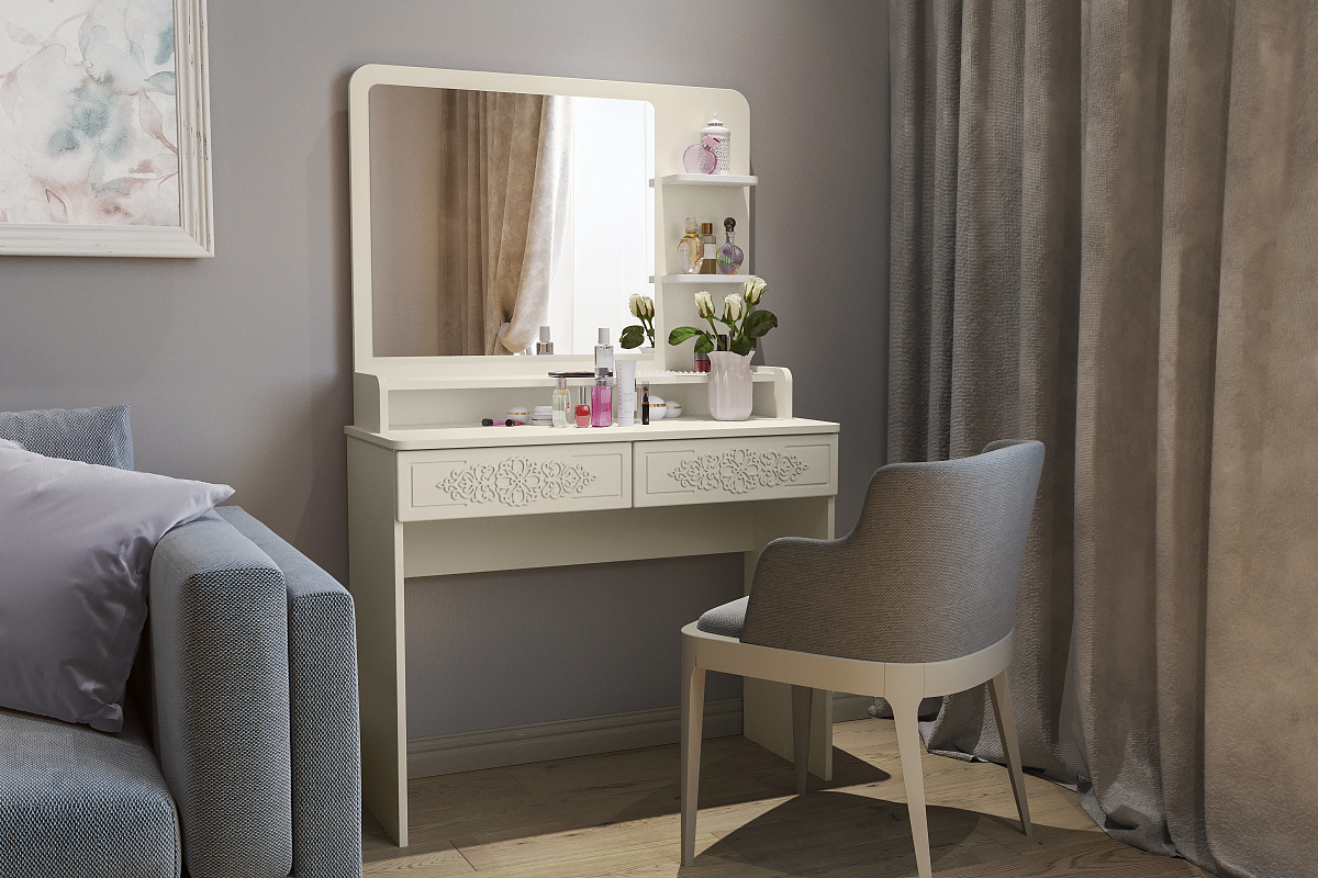 Туалетный столик с зеркалом Ассоль Лайт ТСН-3 ваниль