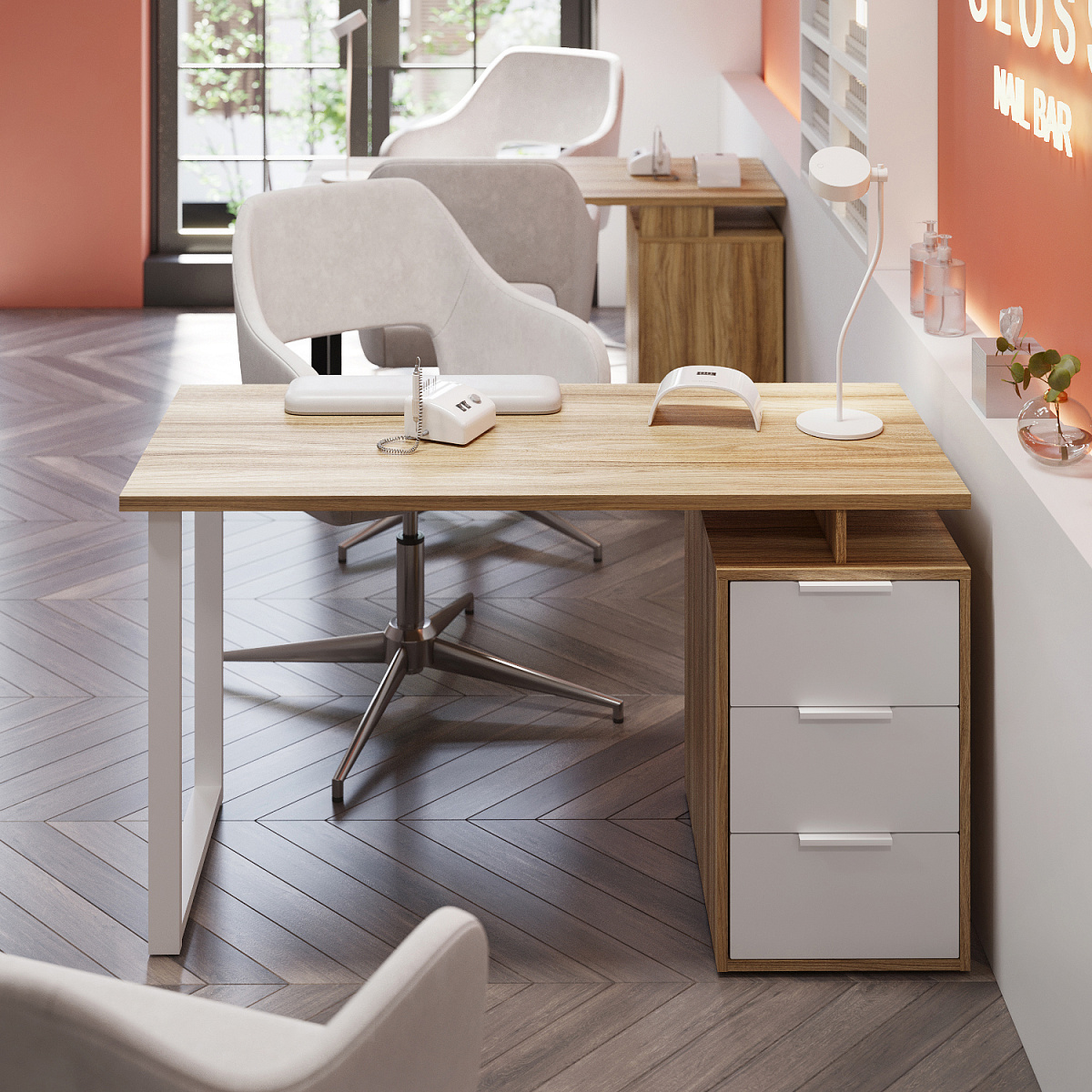 Стол С-416 блэквуд ячменный/меренга (1350*600 белая опора)