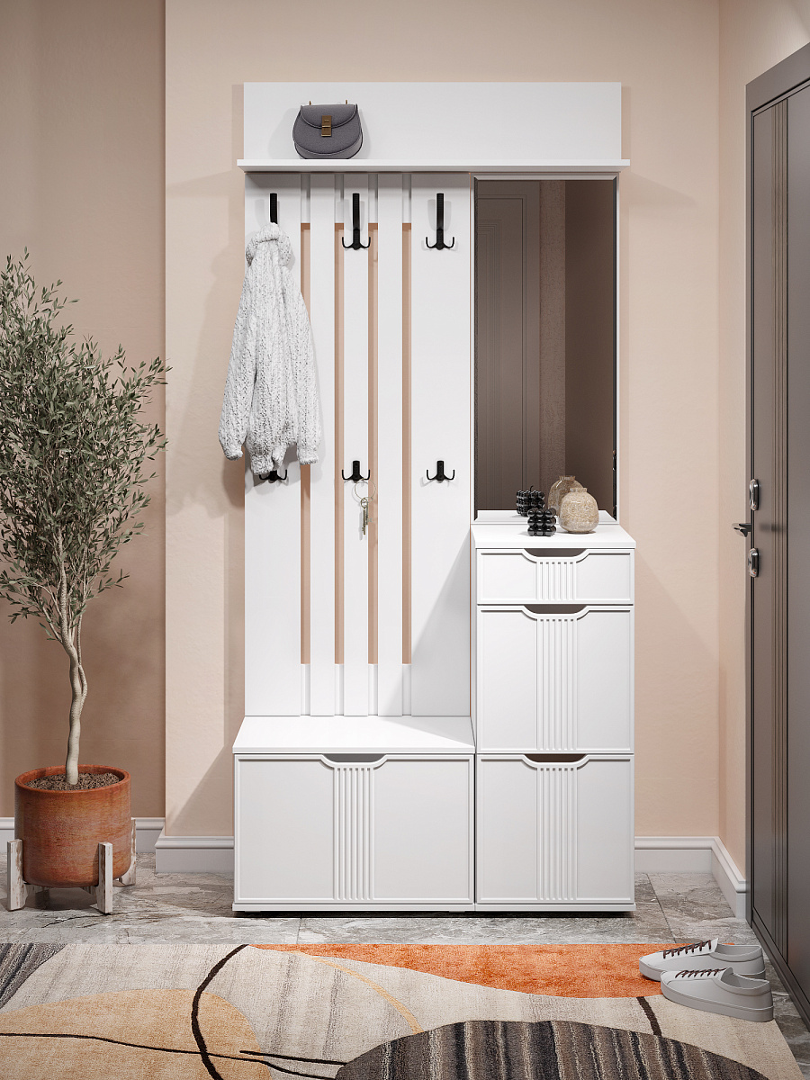 Комплект мебели для прихожей Эмилия ЭЛ-022 белый структурный/меренга