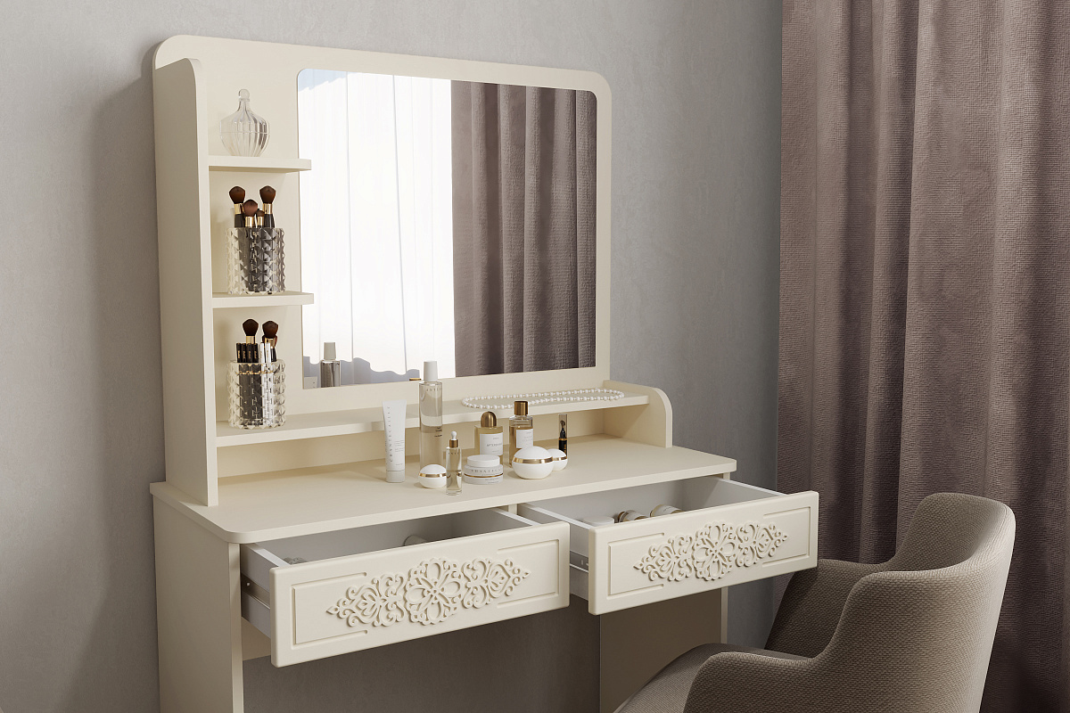 Туалетный столик с зеркалом Ассоль Лайт ТСН-2 ваниль