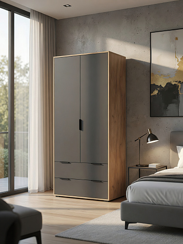 Шкаф платяной Оптима ОП-25 дуб крафт золотой/графит