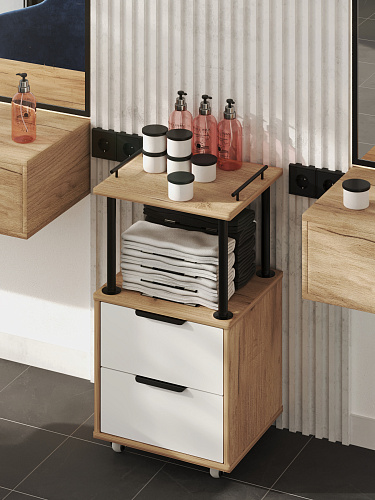 Тумба комбинированная К-32 дуб крафт золотой/меренга