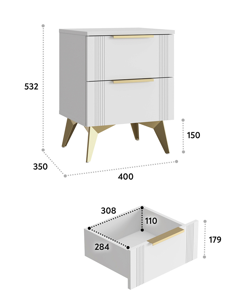 Тумба прикроватная Стелла СТ-03 белый бриллиант/бланж