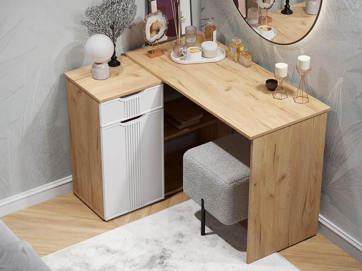 Стол угловой Эмилия ЭЛ-47 дуб крафт золотой/меренга