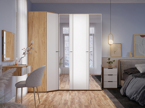 Пенал Эмилия ЭЛ-15К с зеркалом дуб крафт золотой/меренга