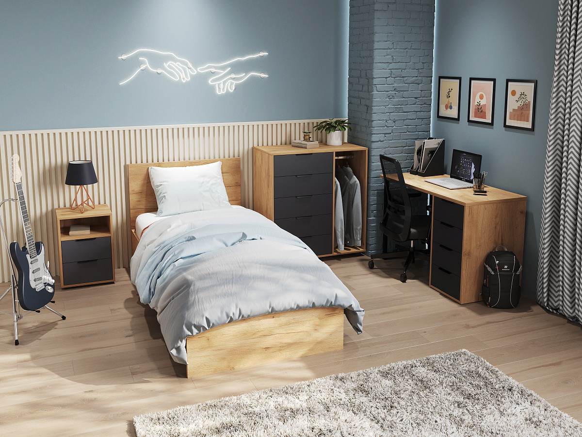 Комплект мебели для спальни Оптима ОП-103 дуб крафт золотой/графит